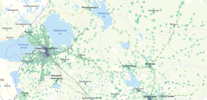 Зона покрытия МТС на карте Переславль-Залесский 